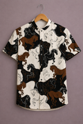 Premium Horse Print Shirt for Men – Bold Animal Graphic Designer Half Sleeve Casual Shirt
