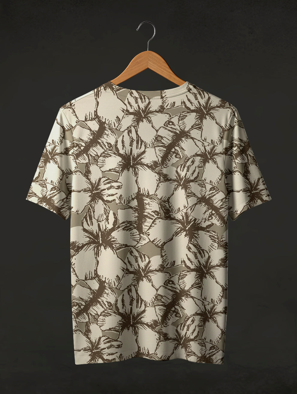 Beige Hibiscus Print T-Shirt #PT188