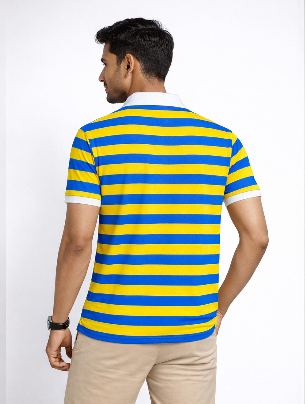 Yellow, Blue Striped Printed Polo