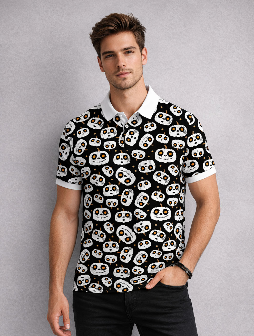 Pumpkin Print Polo T-Shirt