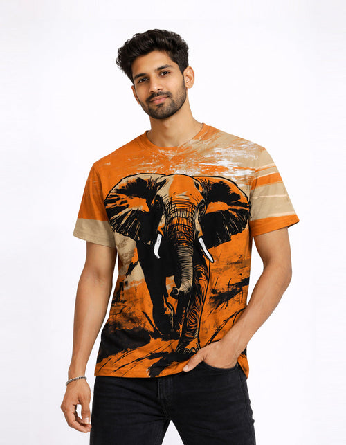Orange Elephant Printed T-Shirt