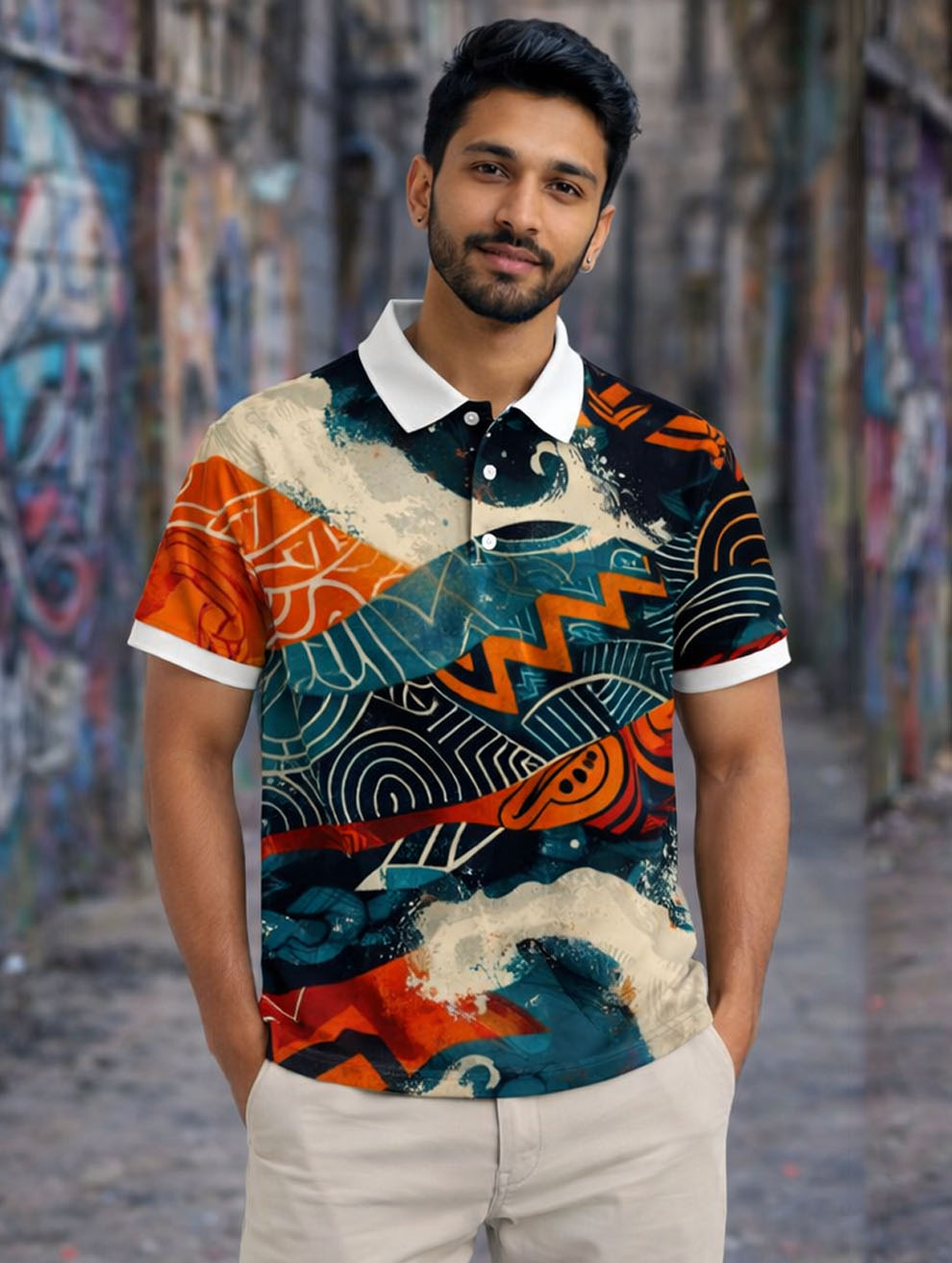 Traditional Print Polo T-Shirt