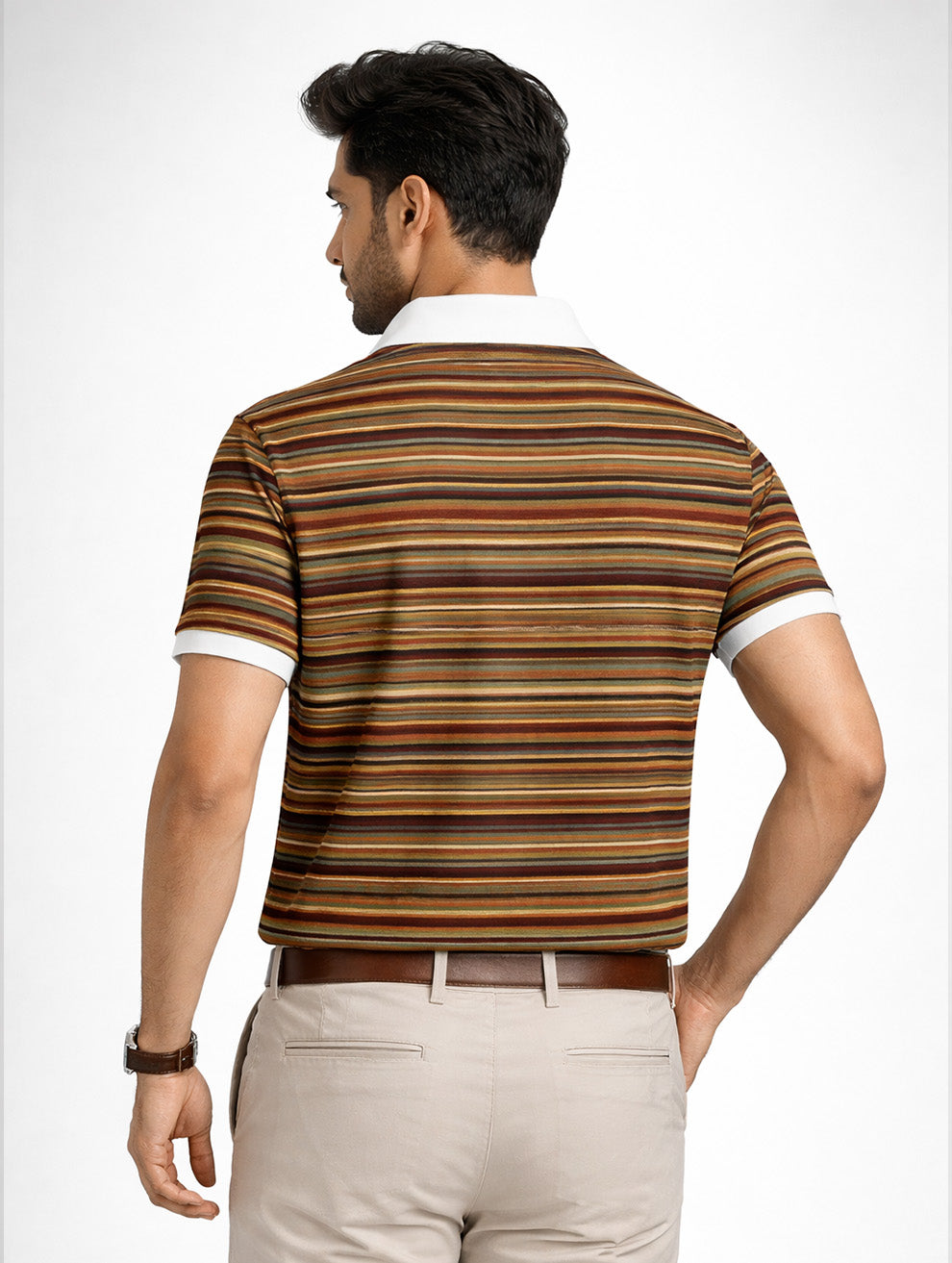 Terracotta Striped Polo T-Shirt
