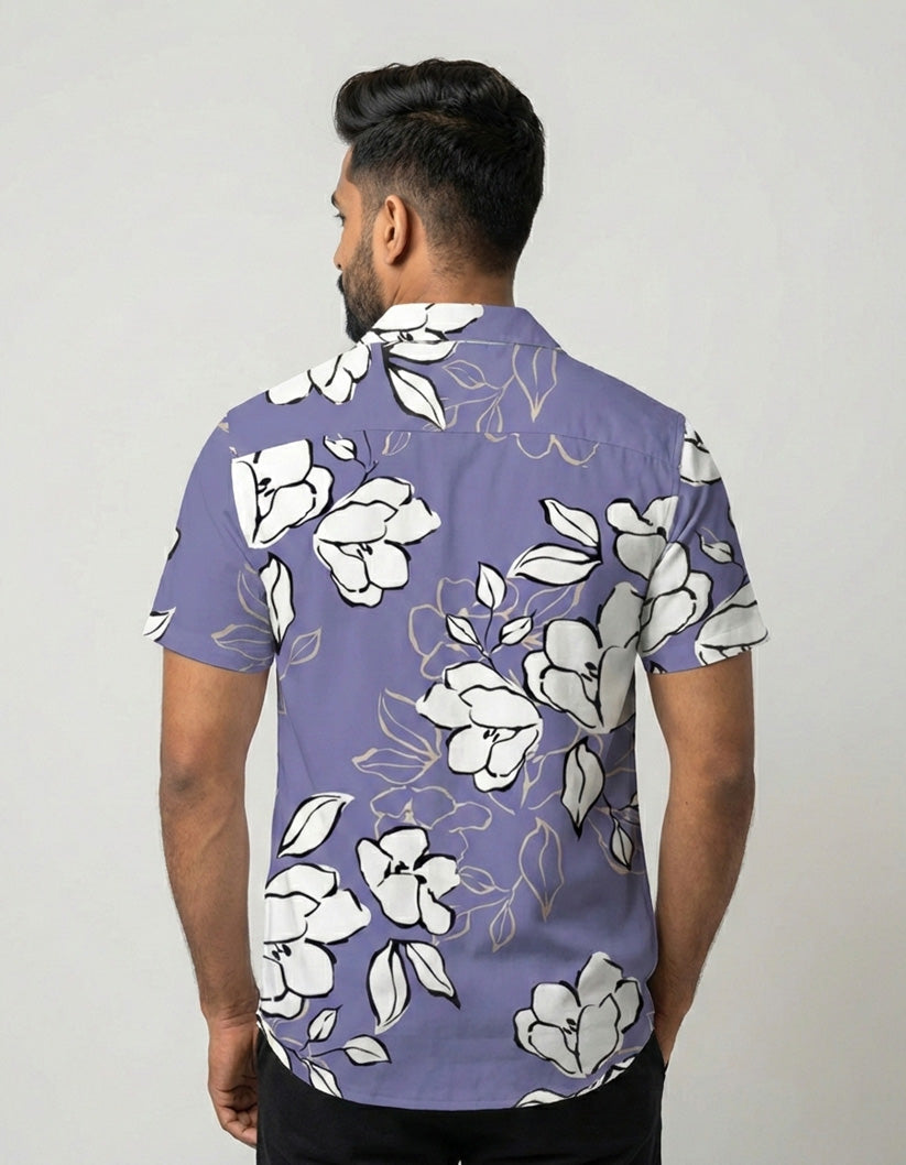White Flower Pattern Shirt