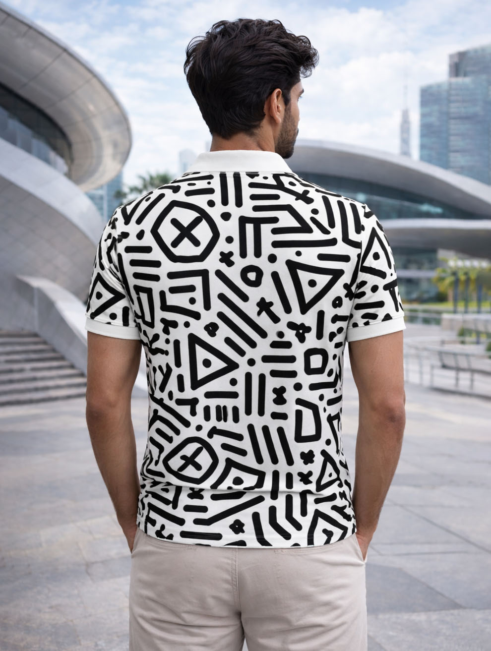 Black Abstract Polo T-Shirt