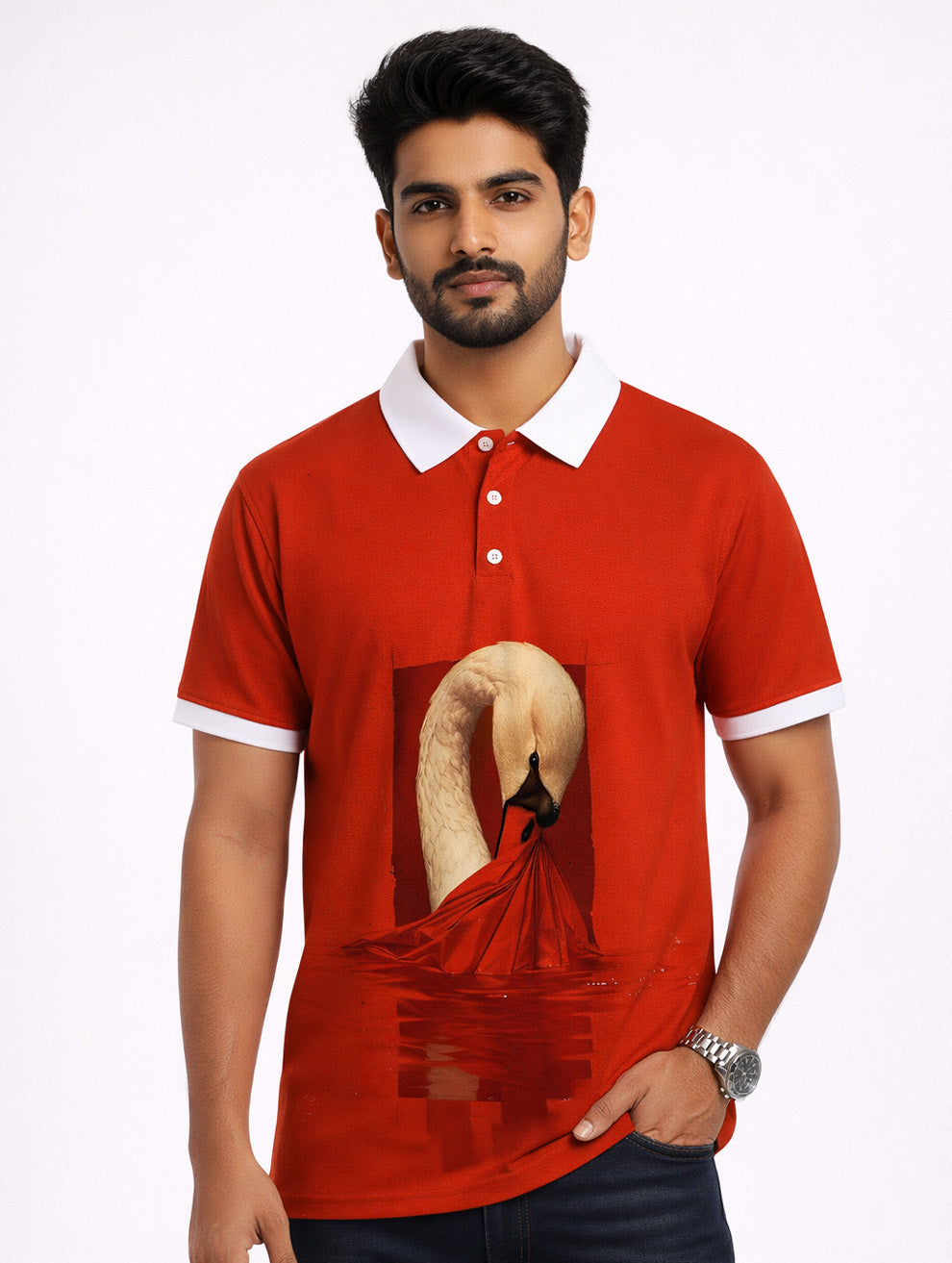 Red Swan Printed Polo T-shirt