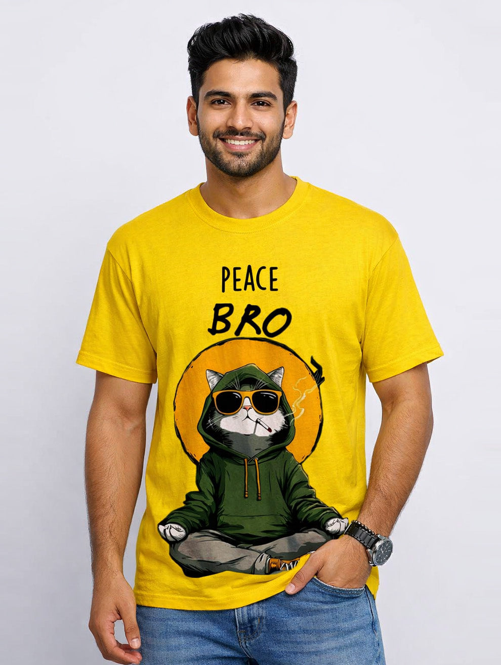 Peace yellow Printed T-Shirt