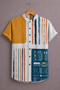 Premium Abstract Patchwork Printed Shirt for Men – Modern Geometric Designer Half Sleeve Casual Shirt