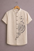 Premium Compass Printed Shirt for Men – Minimal Travel Graphic Half Sleeve Casual Shirt