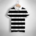 Black, White Striped Printed Polo