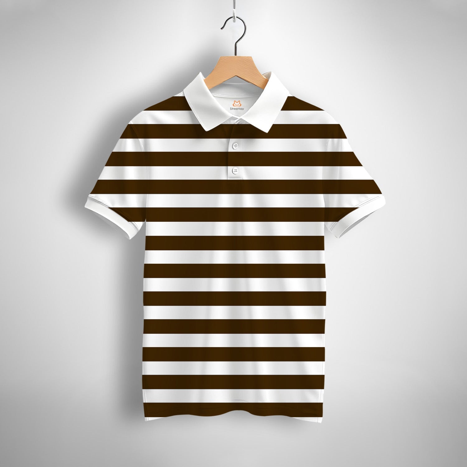 Brown, White Striped Printed Polo