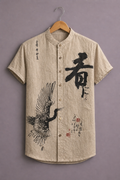 Premium Japanese Art Printed Shirt for Men – Crane Graphic Designer Half Sleeve Casual Shirt