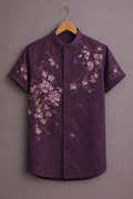 Premium Floral Vine Printed Shirt for Men – Elegant Purple Designer Half Sleeve Casual Shirt