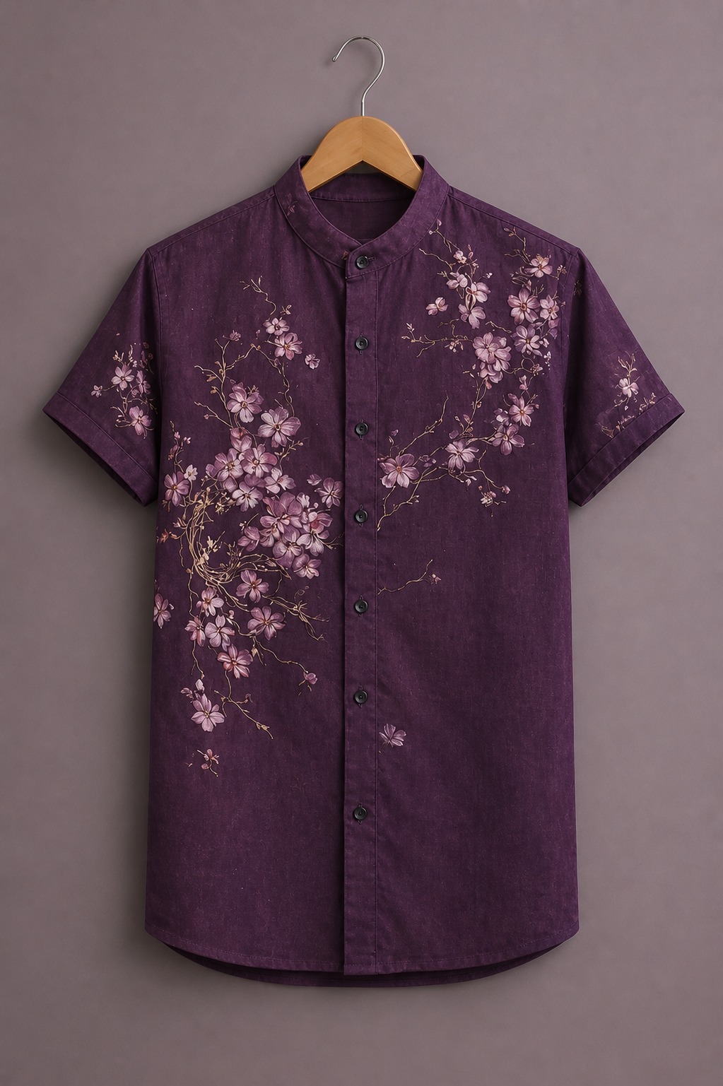 Premium Floral Vine Printed Shirt for Men – Elegant Purple Designer Half Sleeve Casual Shirt