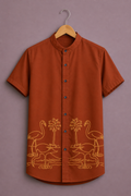 Flamingo Palm Designer Shirt for Men – Rust Brown Premium Casual Half Sleeve Shirt