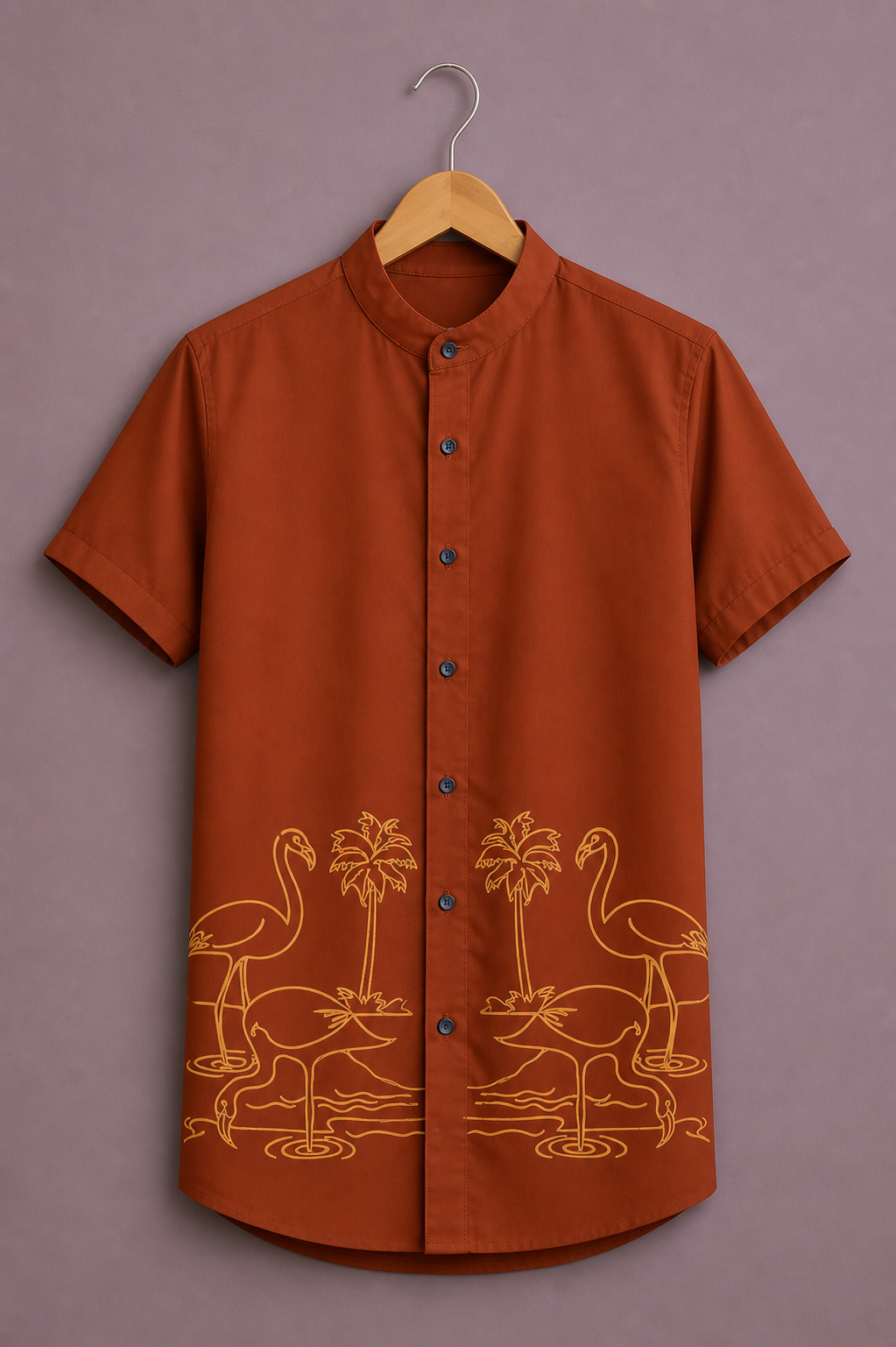 Flamingo Palm Designer Shirt for Men – Rust Brown Premium Casual Half Sleeve Shirt