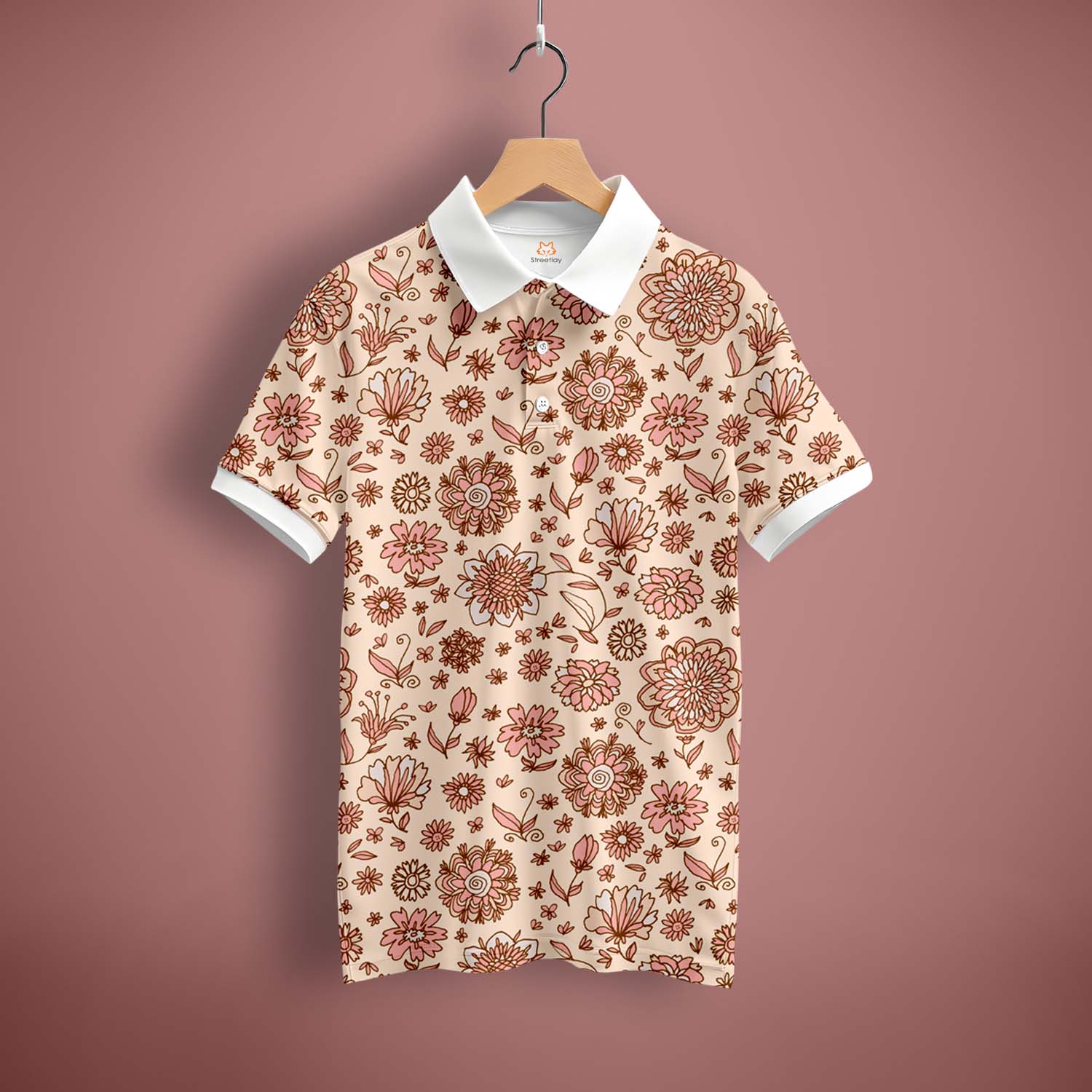 Floral Outline Art Polo T-Shirt