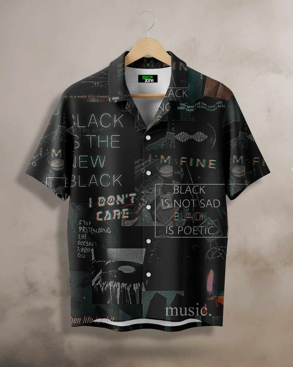 I Don't Care Black Printed Shirt