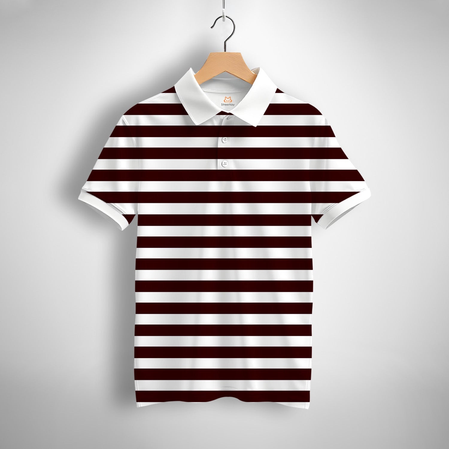 Maroon, White Striped Printed Polo