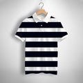 Navy Blue White Striped Printed Polo