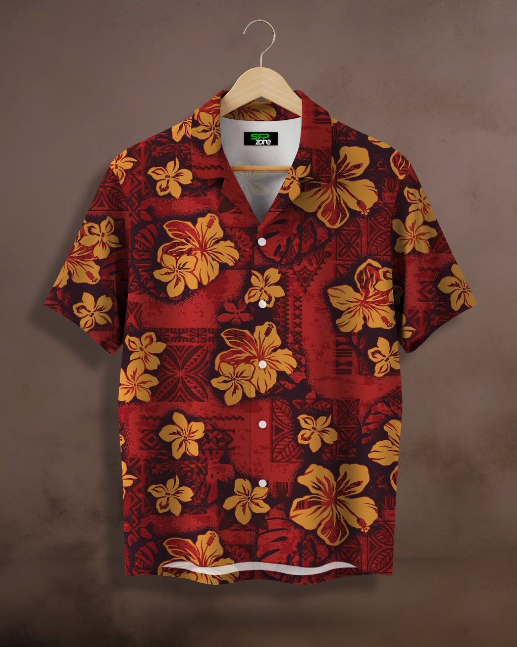 Red Hibiscus Tribal Printed Shirt