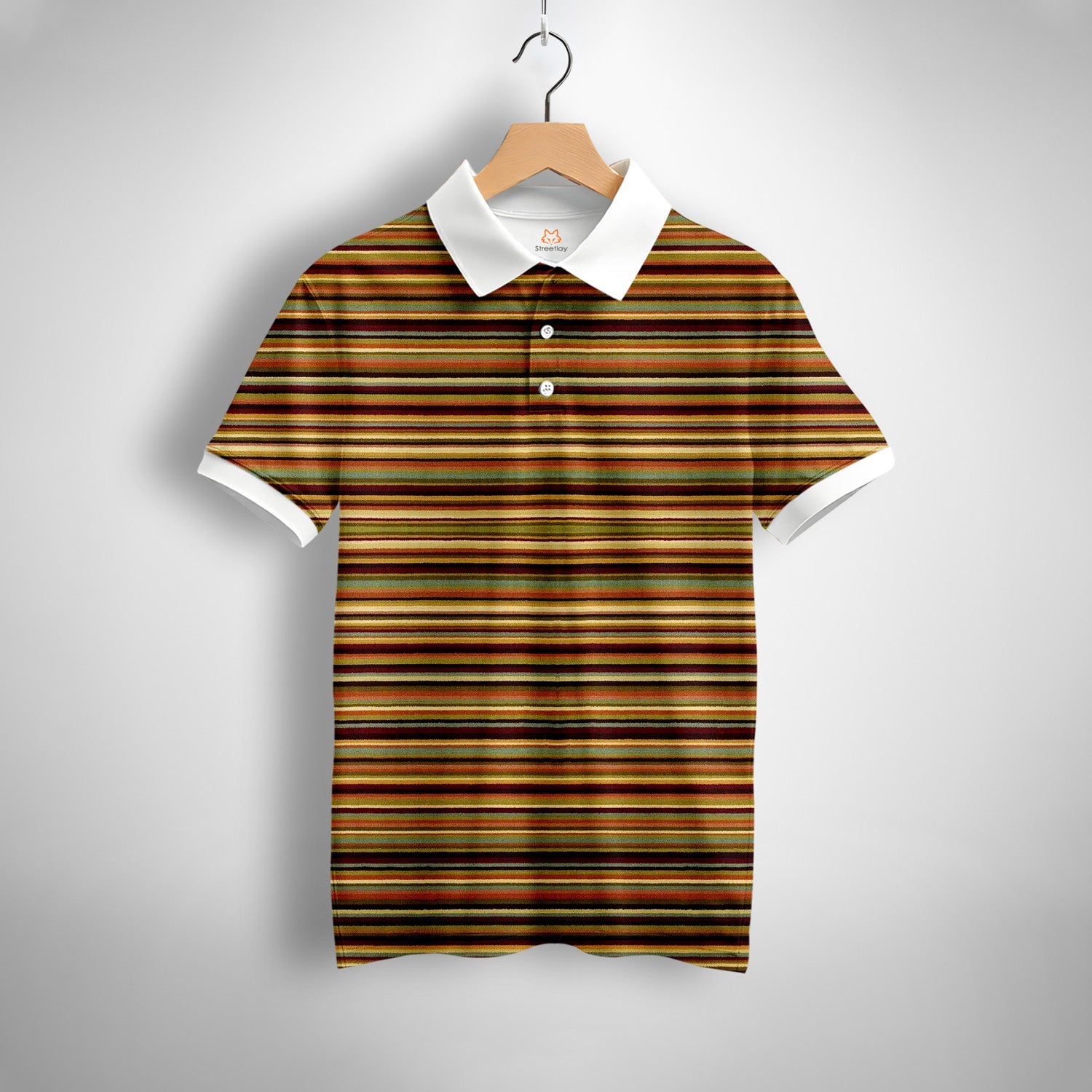 Terracotta Striped Polo T-Shirt