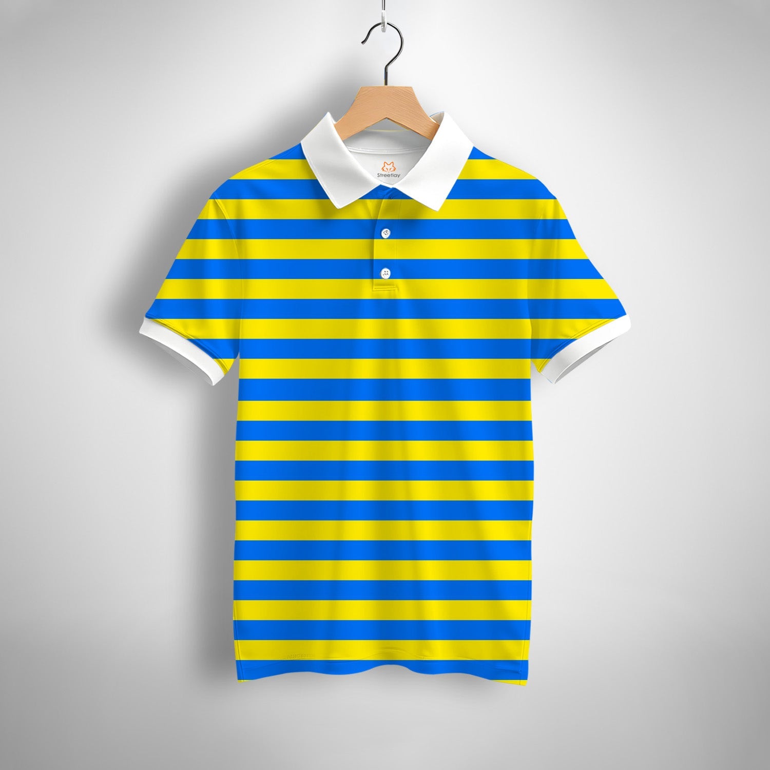 Yellow, Blue Striped Printed Polo
