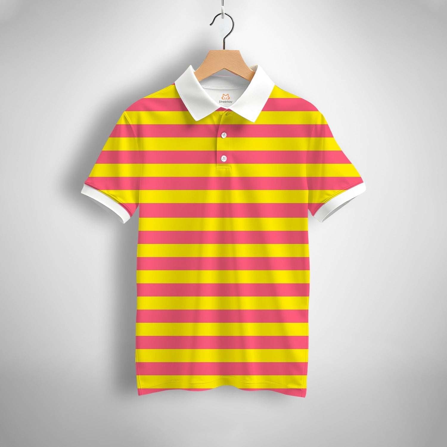 Yellow, Pink Striped Printed Polo